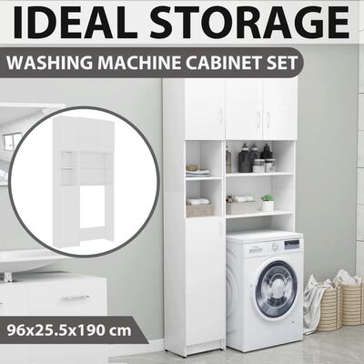 vidaXL Conj. armários para máquinas lavar roupa contraplacado branco
