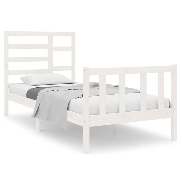 vidaXL Estrutura cama pequena solteiro 75x190 cm madeira maciça branco