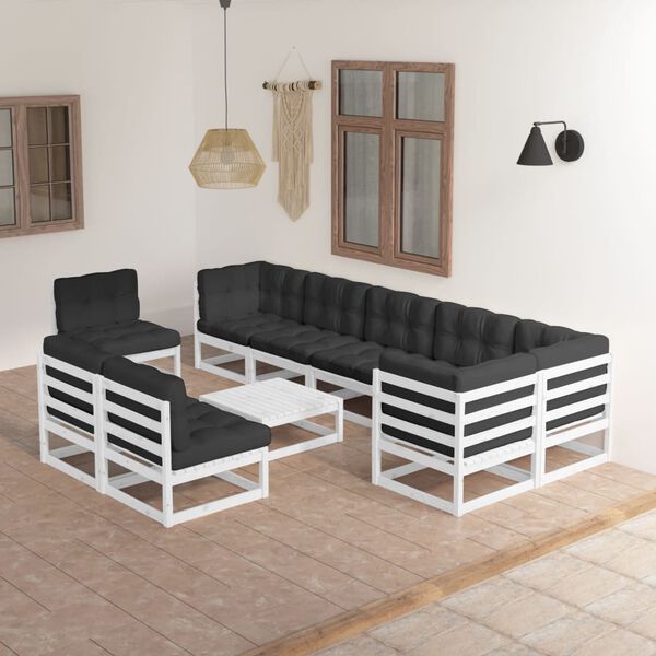 vidaXL 10 pcs conjunto lounge de jardim c/ almofad&otilde;es pinho maci&ccedil;o