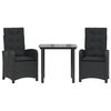 vidaXL 3 pcs conjunto de jantar p/ jardim c/ almofad&otilde;es vime PE preto