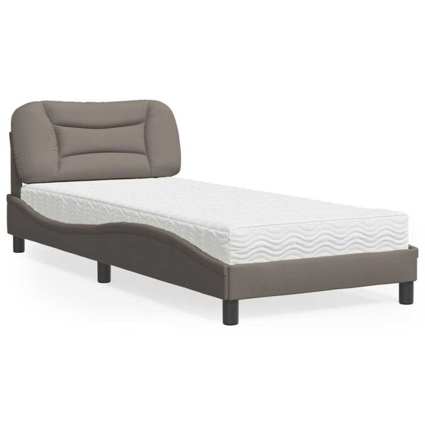 vidaXL Cama com colch&atilde;o Hvar 90x200 cm tecido cinzento-acastanhado