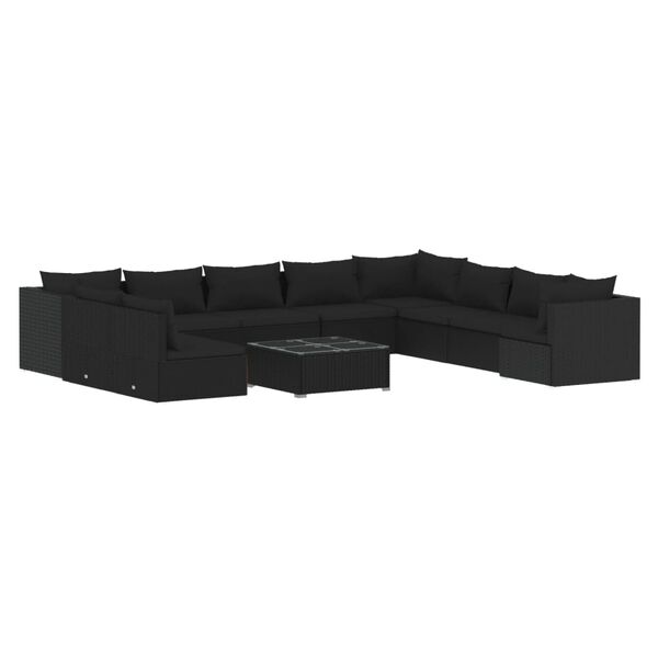 vidaXL 11 pcs conjunto lounge de jardim c/ almofadões vime PE preto