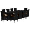 vidaXL 11 pcs conjunto de jantar p/ jardim c/ almofad&otilde;es vime PE preto