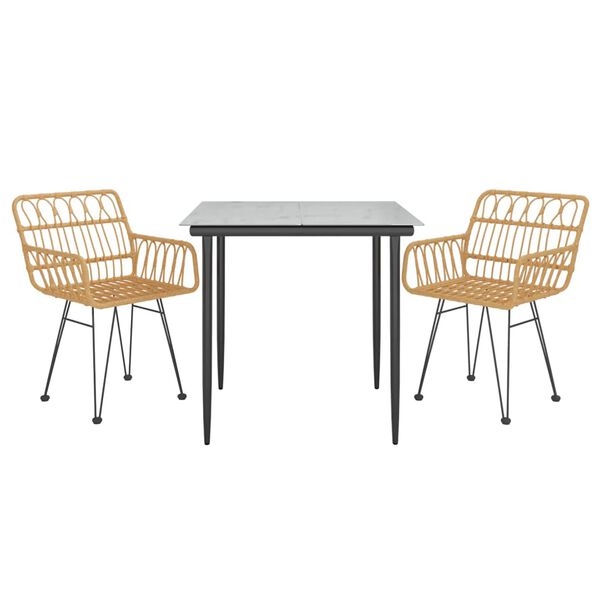 vidaXL 3 pcs conjunto de jantar para jardim vime PE