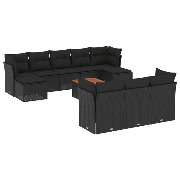 vidaXL 11 pcs conjunto sof&aacute;s de jardim c/ almofad&otilde;es vime PE preto