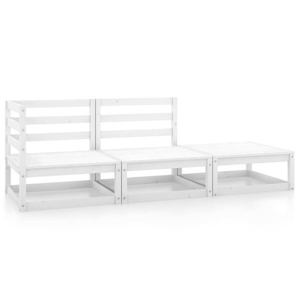 vidaXL 3 pcs conjunto lounge de jardim pinho maci&ccedil;o branco