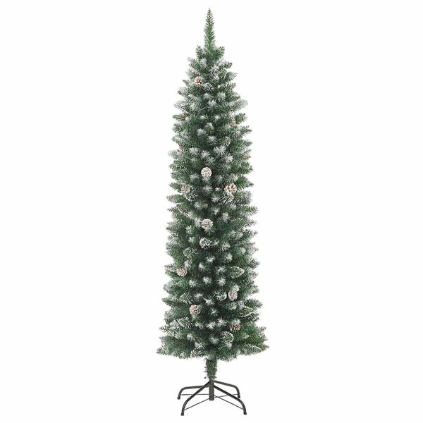 vidaXL &Aacute;rvore Slim de Natal Artificial Verde e Branco 180 cm