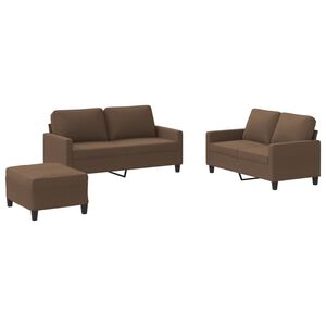 vidaXL 3 pcs conjunto de sof&aacute;s com almofad&otilde;es tecido castanho