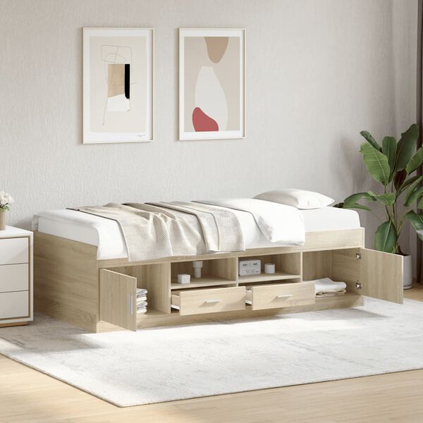 vidaXL Sofá-cama com gavetas sem colchão 90x200 cm carvalho sonoma