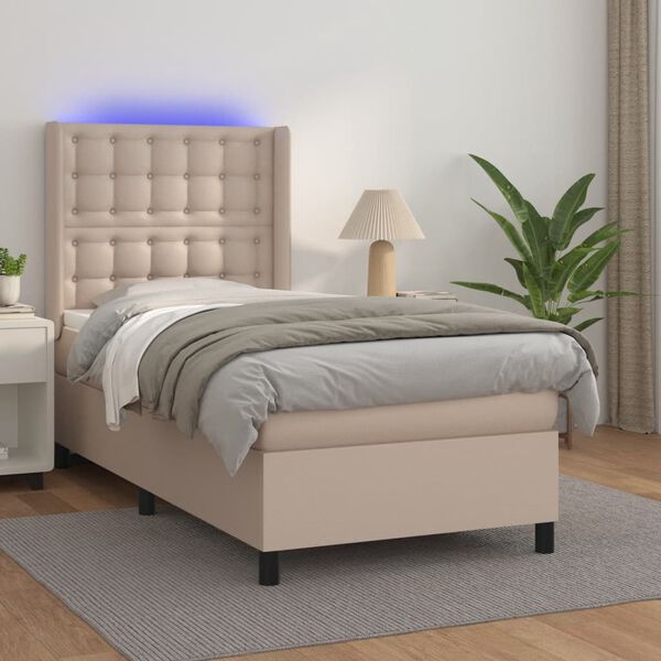 vidaXL Cama box spring c/colch&atilde;o/LED 100x200cm couro artif. cappuccino