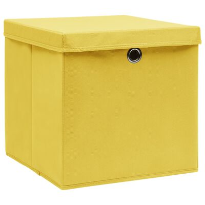 vidaXL Caixas de arrumação com tampas 10 pcs 28x28x28 cm amarelo
