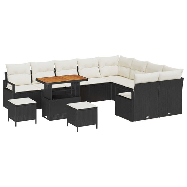 vidaXL Conjunto de Sof&aacute; de Jardim com almofada 12 pcs Preto e Creme