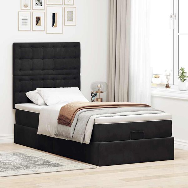 Estrutura de cama otomana vidaXL com colch&otilde;es preto 100x200cm Veludo