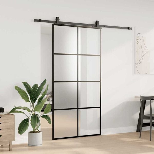 vidaXL Porta desliz. c/ conj. ferragens 102,5x205cm vidro ESG preto