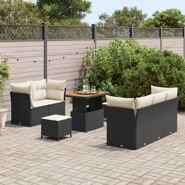 vidaXL Conjunto de Sof&aacute; de Jardim com almofada 8 pcs Preto e creme