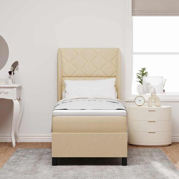 vidaXL Cama Box com colch&atilde;o com cabeceira Creme 80 x 200 cm tecido