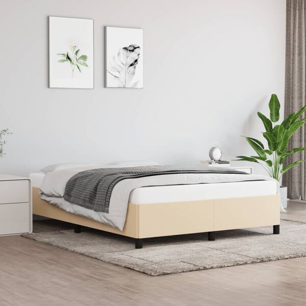 vidaXL Estrutura de cama sem colch&atilde;o 140x190 cm tecido cor creme