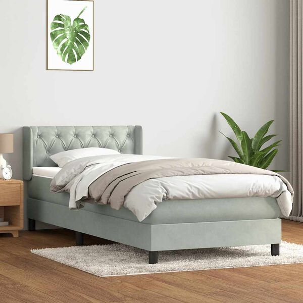 vidaXL Cama com molas/colch&atilde;o cinzento-claro 80x210 cm veludo