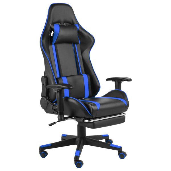 vidaXL Cadeira de gaming girat&oacute;ria com apoio de p&eacute;s PVC azul