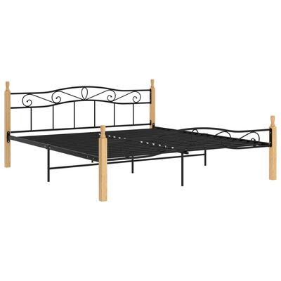 vidaXL Estrutura de cama 180x200cm metal/madeira carvalho maciça preto