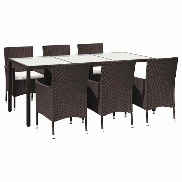 vidaXL 7 pcs conjunto jantar exterior c/ almofadões vime PE castanho