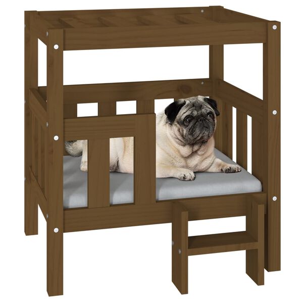 vidaXL Cama para c&atilde;es 65,5x50,5x70 cm pinho maci&ccedil;o castanho mel