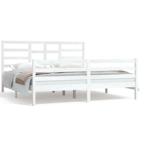 vidaXL Estrutura de cama super king pinho maci&ccedil;o 180x200 cm branco