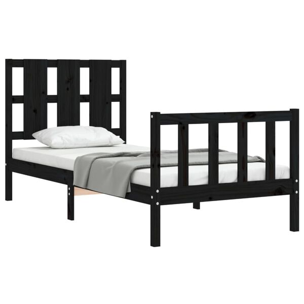 vidaXL Estrutura de cama com cabeceira 90x190 cm madeira maciça preto