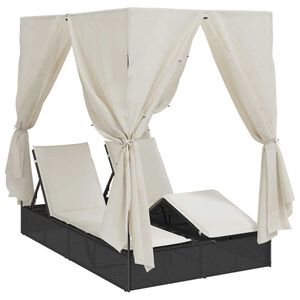 vidaXL Espreguiçadeira Dupla com Cobertura Preto 205 x 129 x 200 cm