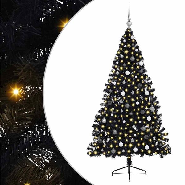 vidaXL &Aacute;rvore de Natal Artificial Pr&eacute;-iluminada Preto 210 cm PVC