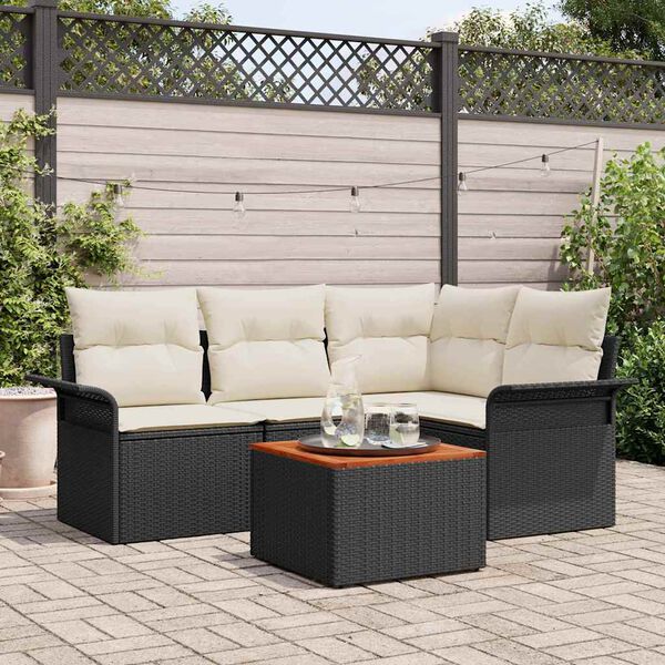 vidaXL Conjunto de Sof&aacute; de Jardim 5 pcs Preto e Creme vime PE