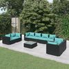 vidaXL 9 pcs conjunto lounge de jardim c/ almofad&otilde;es vime PE preto