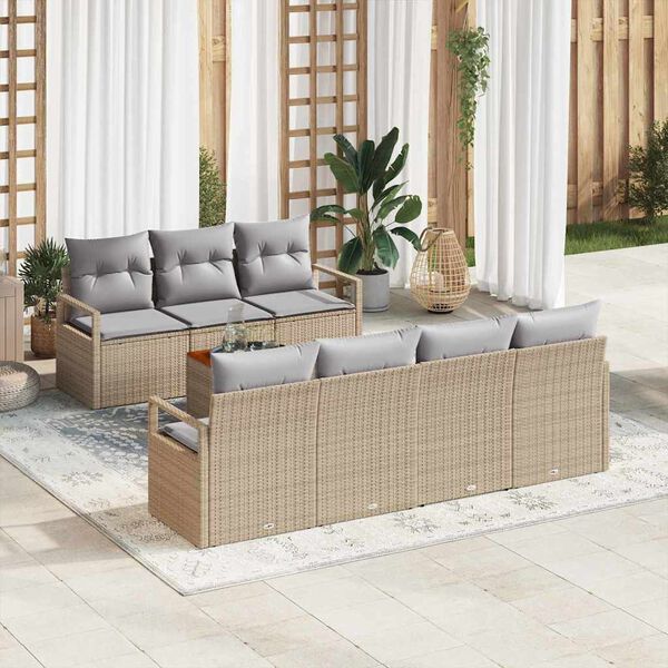 vidaXL Conjunto de Sof&aacute; de Jardim com almofada 8 pcs Bege vime PE