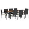 vidaXL 9 pcs conjunto de jantar p/ jardim c/ almofad&otilde;es vime PE preto