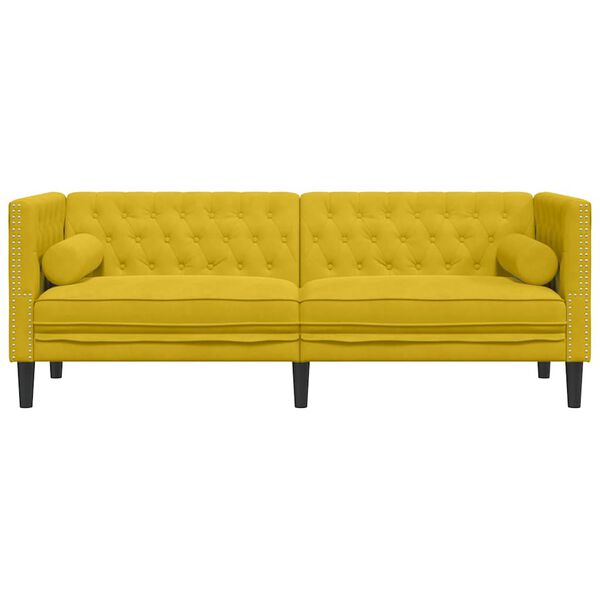 vidaXL Sof&aacute; chesterfield com rolos 3 lugares veludo amarelo