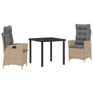 vidaXL Conjunto de Jantar para Jardim com almofada 3 pcs Bege vime PE