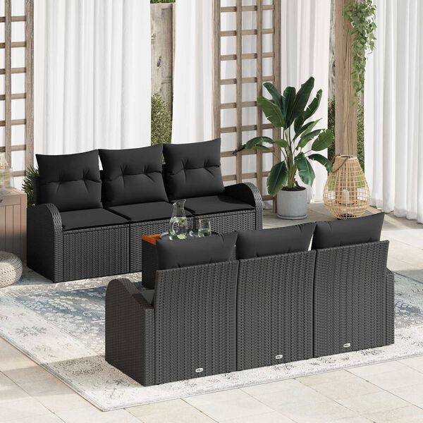 vidaXL Conjunto de Sof&aacute; de Jardim com almofada 7 pcs Preto vime PE