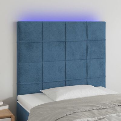 vidaXL Cabeceira cama c/ luzes LED veludo 80x5x118/128cm azul-escuro