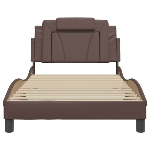 vidaXL Estrutura de cama Viana sem colch&atilde;o 100x200cm couro artificial castanho