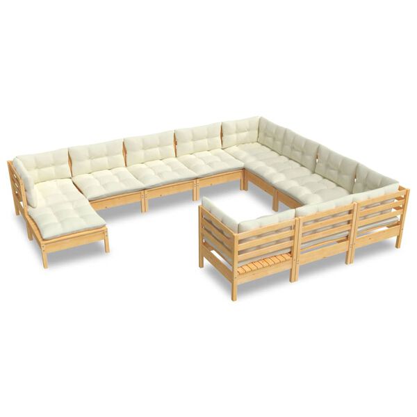 vidaXL 11 pcs conjunto lounge de jardim c/ almofad&otilde;es cor creme pinho