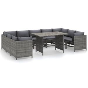 vidaXL 10 pcs conjunto lounge de jardim c/ almofad&otilde;es vime PE cinzento