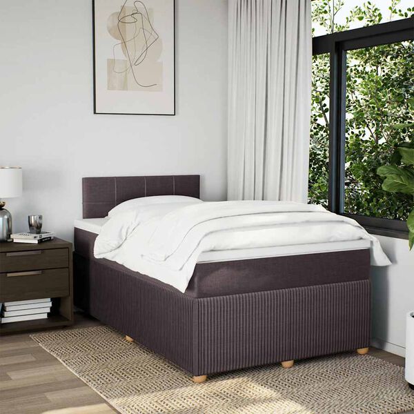 vidaXL Cama boxspring com colch&atilde;o 120x190 cm tecido castanho-escuro
