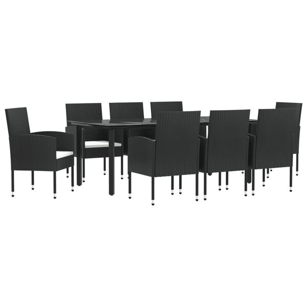 vidaXL 9 pcs conjunto de jantar para jardim vime PE e aço preto