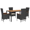 vidaXL 5 pcs conjunto de jantar p/ jardim c/ almofad&otilde;es vime PE preto
