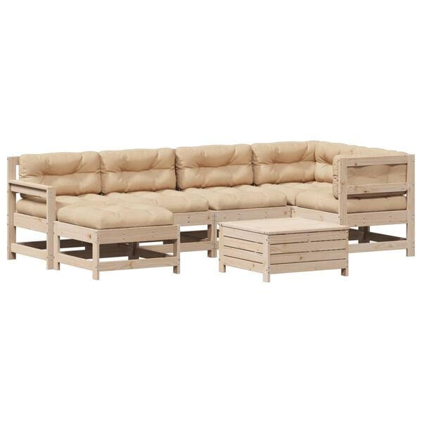 vidaXL 7 pcs conjunto lounge de jardim c/ almofad&otilde;es pinho maci&ccedil;o