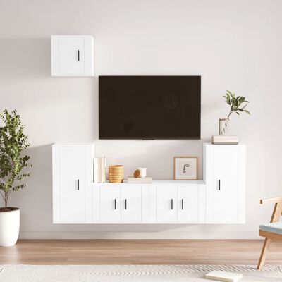 vidaXL 5 pcs conjunto móveis de TV madeira processada branco brilhante