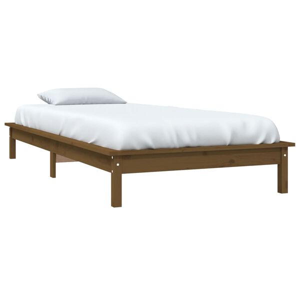 vidaXL Estrutura de cama solteiro 90x190 cm pinho maci&ccedil;o castanho mel