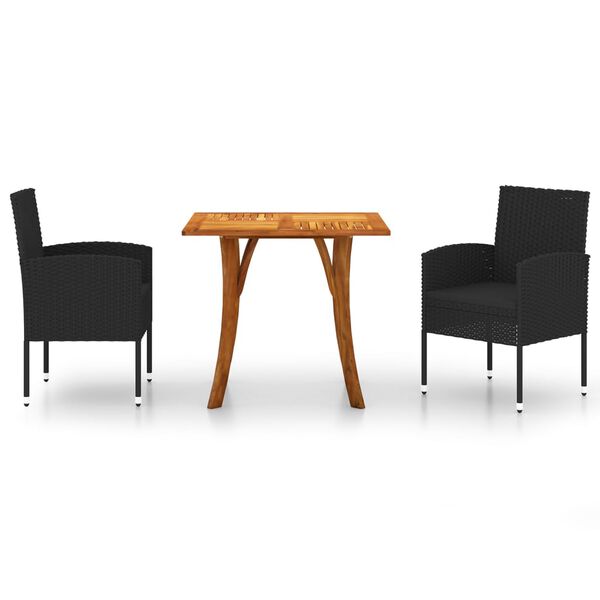 vidaXL 3 pcs conjunto de jantar para jardim preto