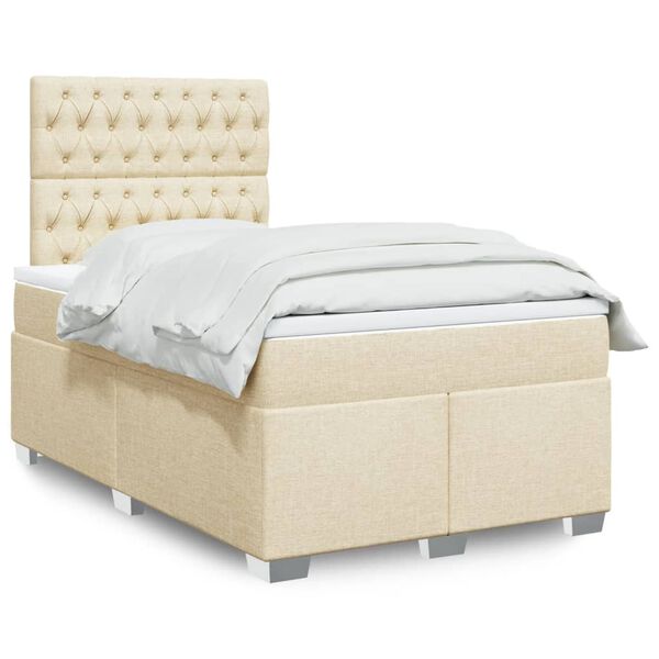 vidaXL Cama boxspring com colch&atilde;o 120x190 cm tecido cor creme