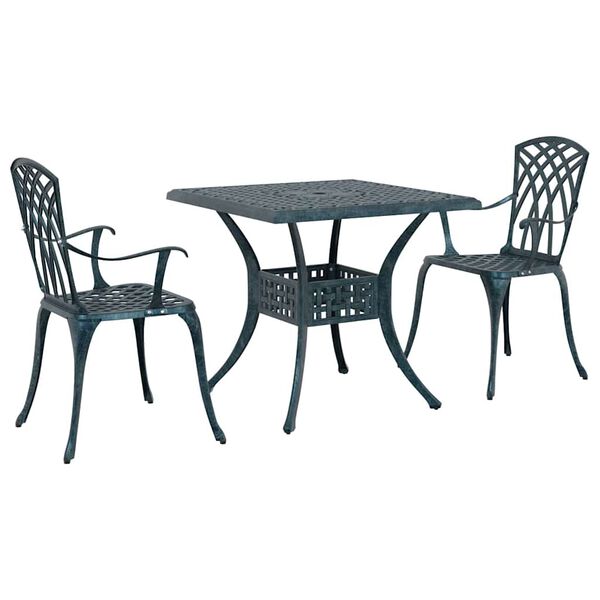 vidaXL Conjunto de Mesa de Jardim 3 pcs Verde Alum&iacute;nio Fundido